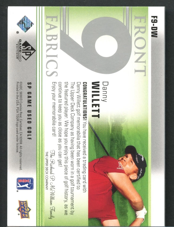 Danny Willett 2021 Upper Deck SP Game Used Golf Front 9 Fabrics #F9-DW - Image 2 of 2