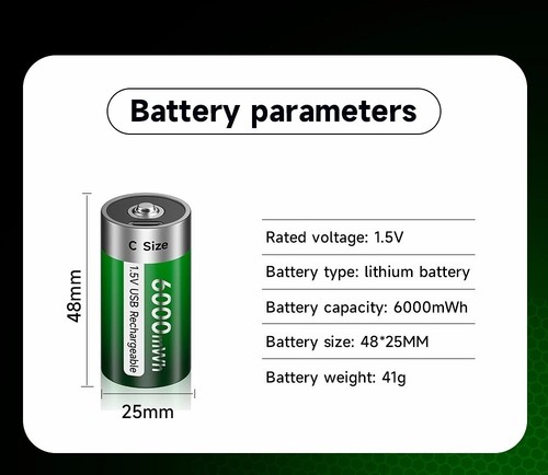 Size 1.5V C Cell Batteries Li-ion Battery Small Rechargeable Lithium Battery USB - Picture 4 of 16