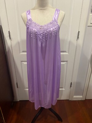 Women Purple Silky Sleeveless Nightgown Size L 40''Lx19''W