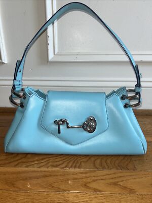 Tanner Krolle London aqua turquoise Leather Shoulder Bag Silver 