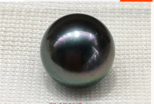Charming 12mm Natural south sea genuine black green round loose pearl undrilled