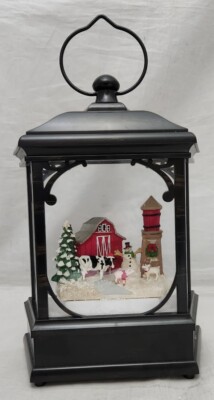 13'' Illumined Snowfall Effect Red Barn Farm Winter Scene Lighted Lantern Holiday