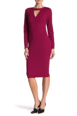 Hale Bob Long Sleeve Cutout Midi Dress size XS $270 red purple