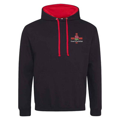 Embroidered Proud To Be British Hoodie Red Rose Design England St Georges Day...