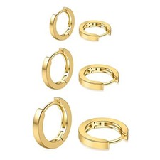 3 Pairs Small Hoop Earrings for Women, Tiny Helix A Classic Gold 8-10- 12mm