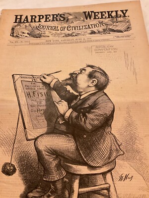 619 THOMAS NASH COVER SELF PORTRAIT ILLUS HARPERS WEEKLY 1876 CENTENNIAL POLITIC