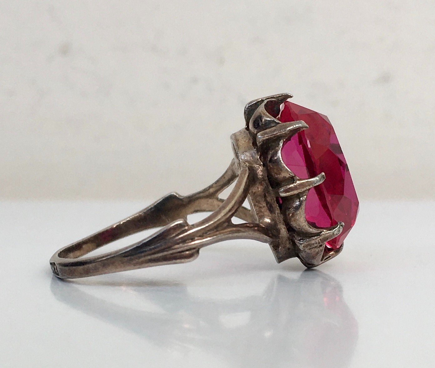 Ring № 29 Vintage Soviet Red Ruby Silver Ring 875… - image 16