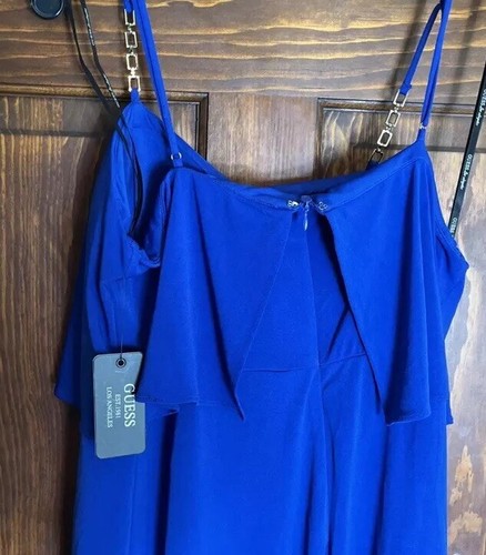 NWT Guess Popover Bodycon Mini dress Sz 12 built in bra gold Chain Straps Cobalt - Picture 8 of 12