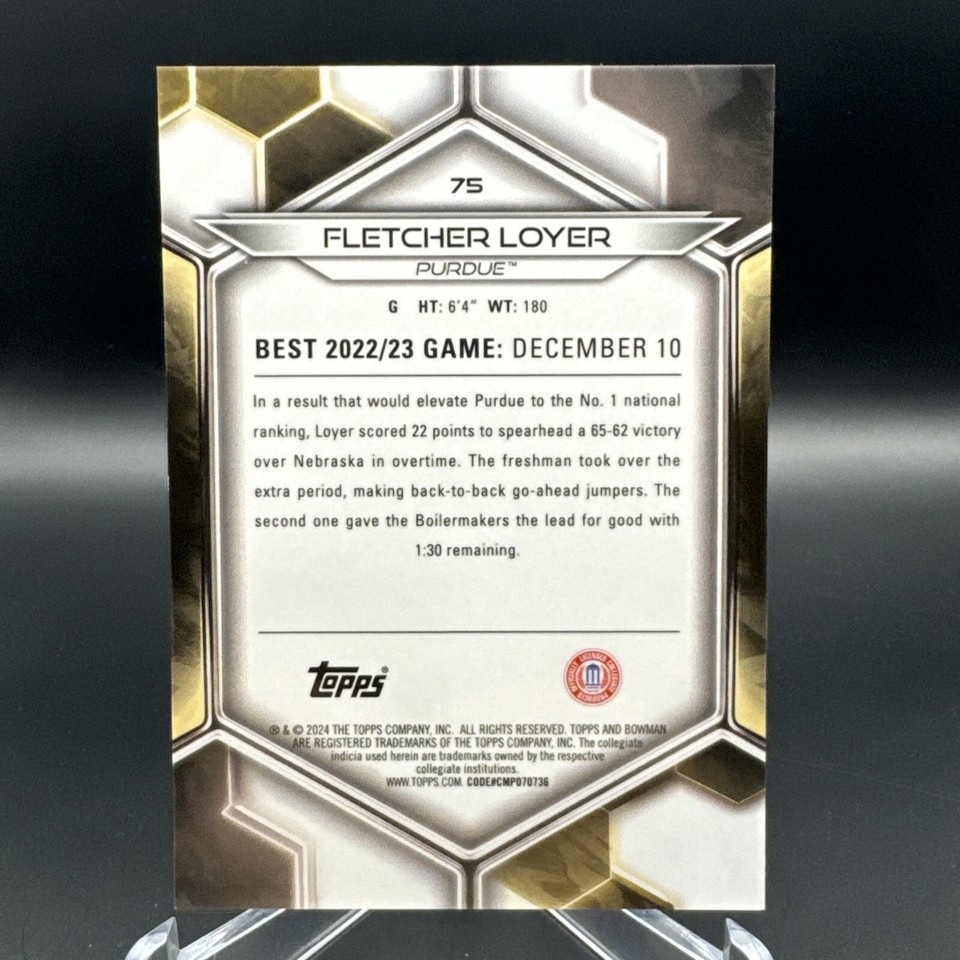 FLETCHER LOYER 20232024 BOWMAN U BEST 02/50 GOLD PURDUE Jersey Match
