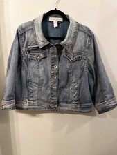 Women's Fashion Bug Washed Distressed Denim Jacket Crop Size 22W Vintage