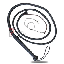 Indiana Jones Bull whip Genuine Black Leather 8 Feet 12 Plaits Bullwhip