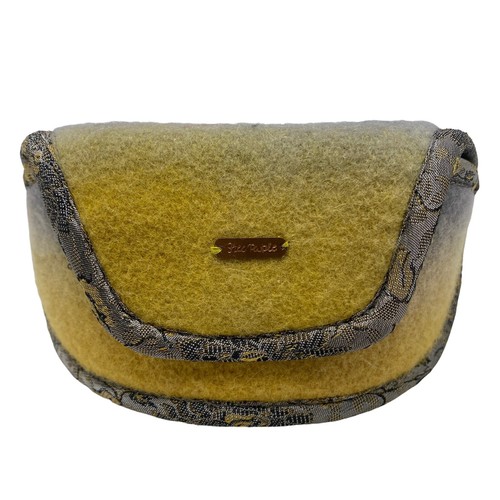 Free People Wool Felt Glasses Case Pouch Yellow Gray Tapestry Trim  - Afbeelding 1 van 5