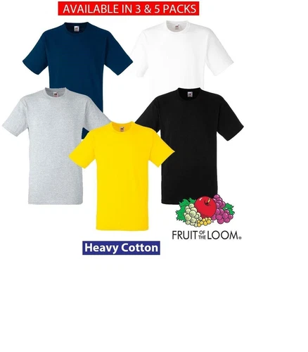 3 & 5 Pack Fruit Of The Loom Mens Heavy Cotton Tee Plain Casual Crew T Shirt