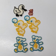 Vintage Appligues Sew On Embroidered Patches Lot Of 6 Cat Duck Bears Elephants