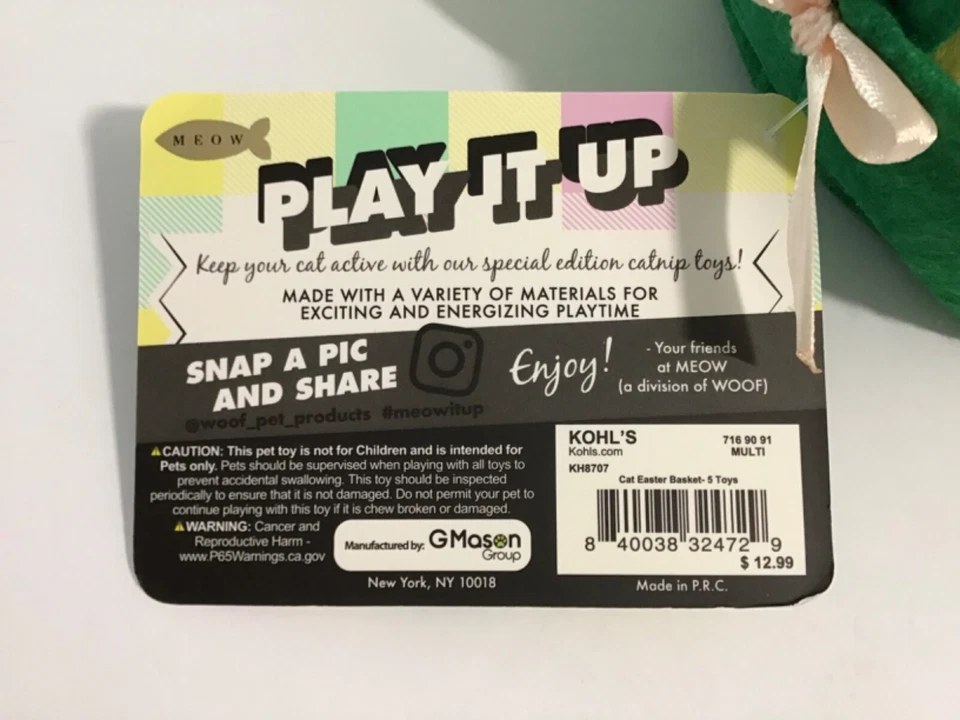 GMason Meow Cat Toy Easter Basket w/Catnip Includes 5 Toys NEW - Image 4 of 4