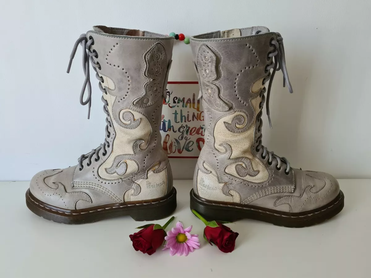 Dr Doc Martens 1914 Adina butterfly 14 eye grey mid calf boots UK 4 EU 37 US 6