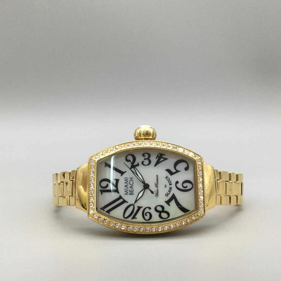 Miami Beach By Glam Rock Watch Women 30mm Pave Gold Tone New Battery 8.25" - Image 4 of 4