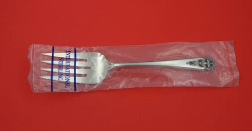Queens Lace by International Sterling Cold Meat Fork factory sealed 9 1/4" New