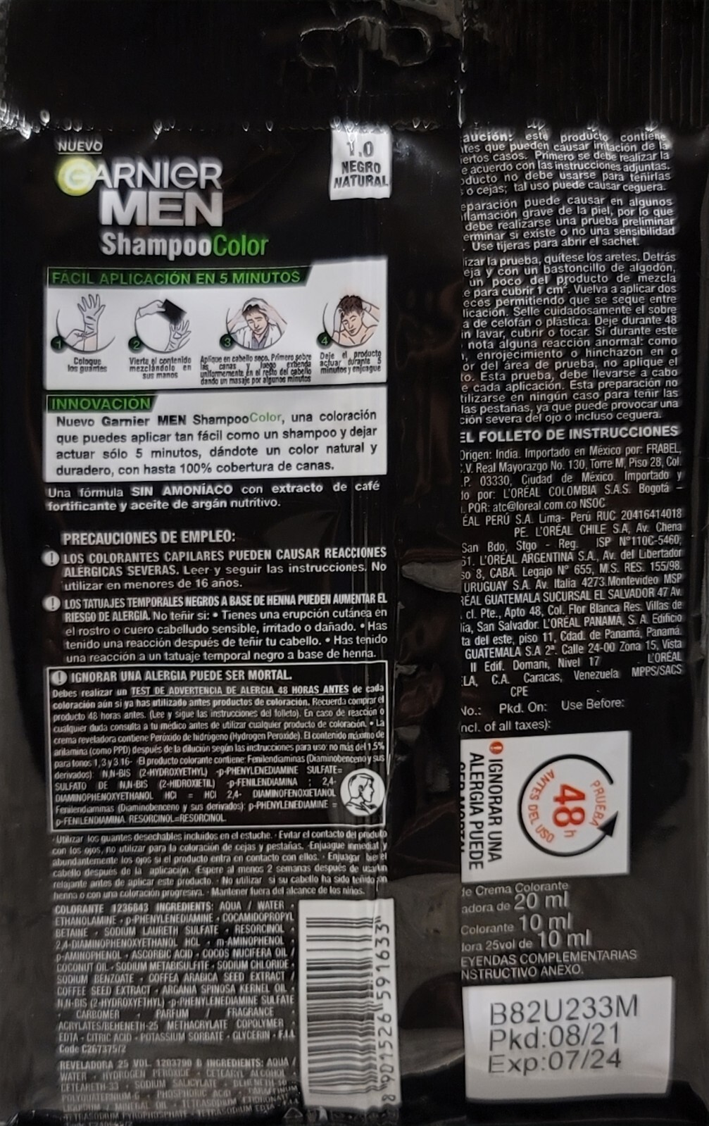 "New" Garnier Men Shampoo Color (Natural Black) Ready in 5 Minutes