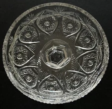 FOOTED PEDESTAL GLASS COMPOTE CANDY DISH SHALLOW CUT GLASS GORGEOUS EUC