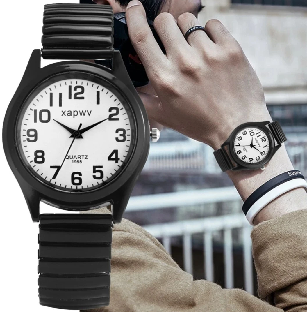 OIDEA Orologi da uomo con cinturino elastico: argento elegante orologio da polso con grande quadrante digitale analogico al quarzo in acciaio inox trasparente orologio vintage retrò regalo per gli