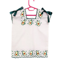 Mexico Huipil 100 Linen Dress Avocado Embroidered Handmade White Green Size 2T