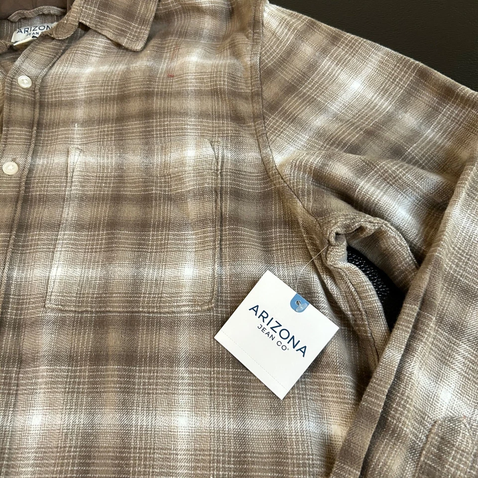 Мужская фланелевая рубашка с капюшоном Arizona Jean Co. в клетку на пуговицах с длинным рукавом средний размер - Изображение 3 из 4