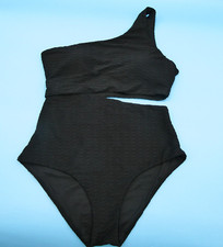 Victorias Secret Medium Black Ribbed Single Shoulder Cutout One Piece Swimsuit