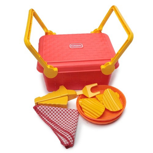 Vintage 1993 Playskool Picnic Basket Chips Plates Burger Flipper Red