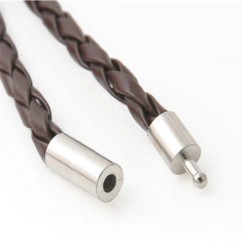 Men Handmade Leather Braided Surfer Wristband Bracelet Bangle Steel Clasp  - Image 4 of 4