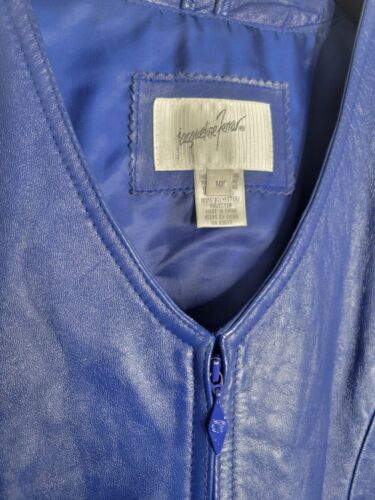 Jaqueline Ferrar Sz 10 Womens Blue Lambskin Leather Zip Up Jacket - Picture 4 of 10