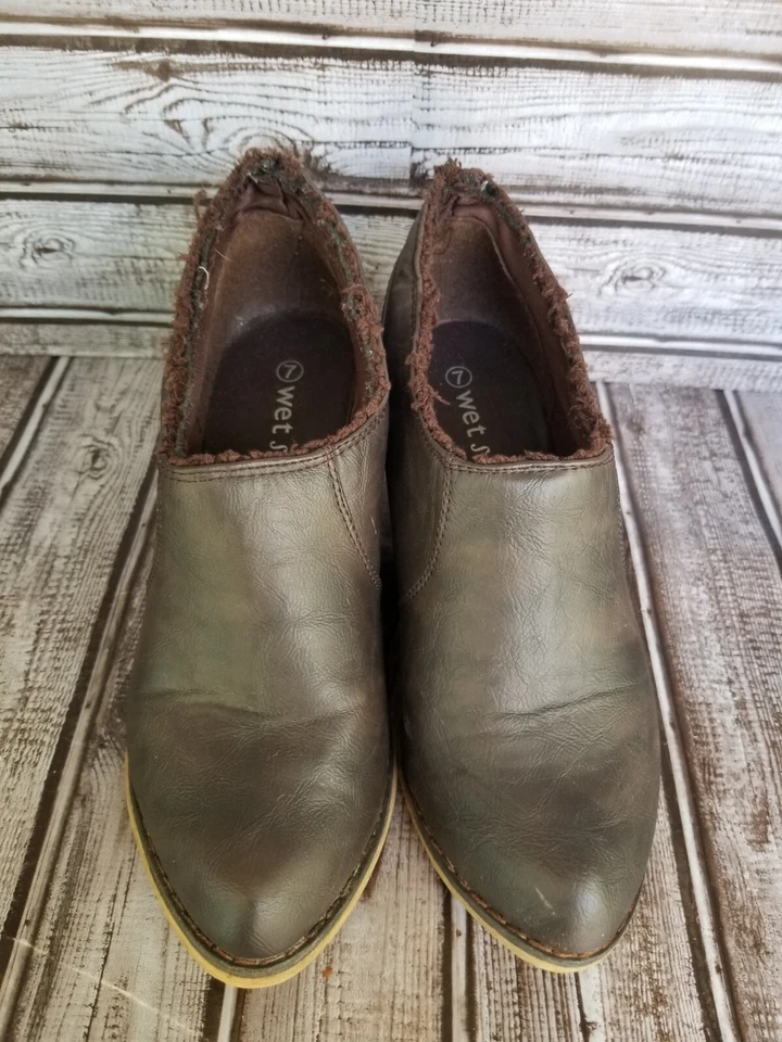 Botines de Tobillo Wet Seal Shorts Marrón Piel Sintética Interior Mujer 7 Tacón de Bloque Y2K Foto 2 de 4