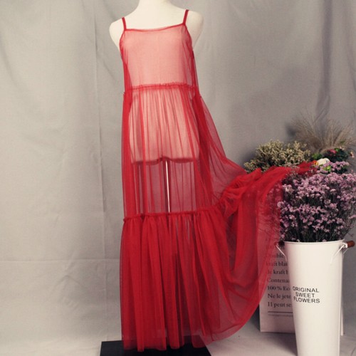 Femmes Dentelle Robe Maille à Lanière Pur Swing Spaghetti Voir Par Long Plissé - Foto 13 di 17
