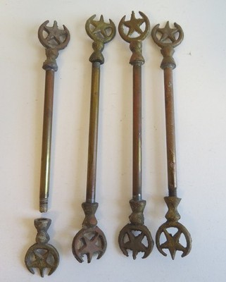 Four 6'' Brass Bolts One end screw threads Cresent and Star