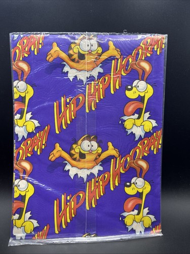 NOS 1980's Vintage Garfield Cat Gift Wrap Paper Hip Hip Hooray Birthday - Picture 1 of 2