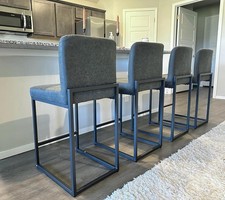 Set of 4 Leather Bar Stools Counter Height Kitchen Stools with Back Support 24" 