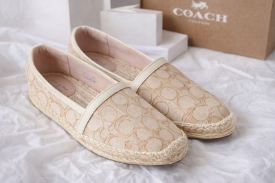 Coach Women s Canvas Espadrille Flats Signature Logo Beige/Cream US 7 Slip-On