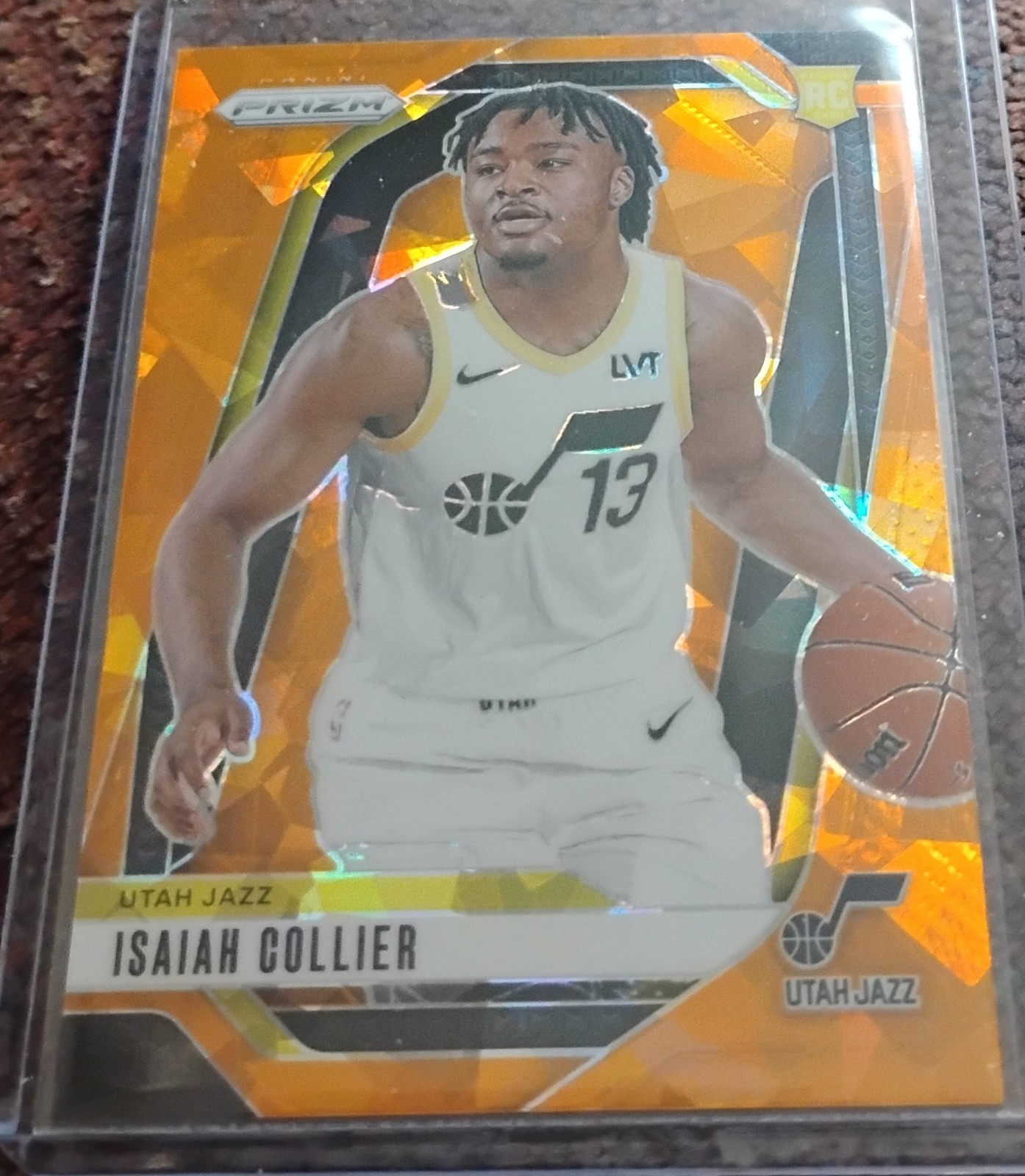 2024 - 25 Prizm Basketball Card #227 Isaiah Collier Orange Cracked Ice Prizm