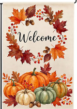 Fall Thanksgiving Garden Flag, 12X18 Inch Welcome Yard Flags for Outside