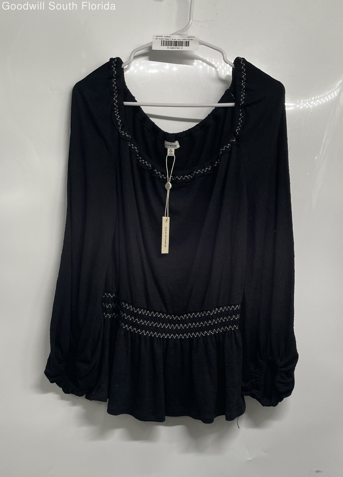Max Studio Womens Black Long Sleeve Pullover Tunic Blouse Top Size XL W/Tags