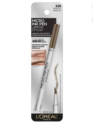  LOREAL MICRO INK PEN 48HR #639 BRUNETTE, PRECISION COMB TIP,  FREE SHIP