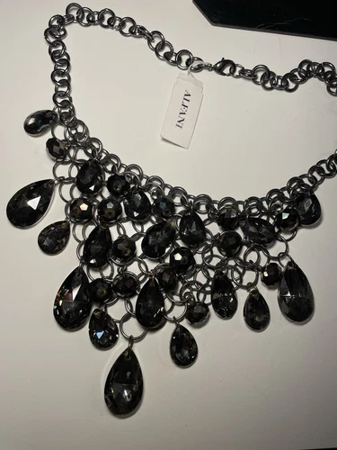 VETEMENTS ALFINI Couture Collana Vetro Grosso Grigio Fumè Cristallo Scuro Stile Bavaglino 18”