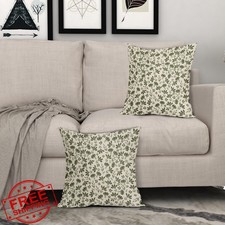 Olive Green Floral Pillow Covers 18x18, Set of 2 Farmhouse Throw Case