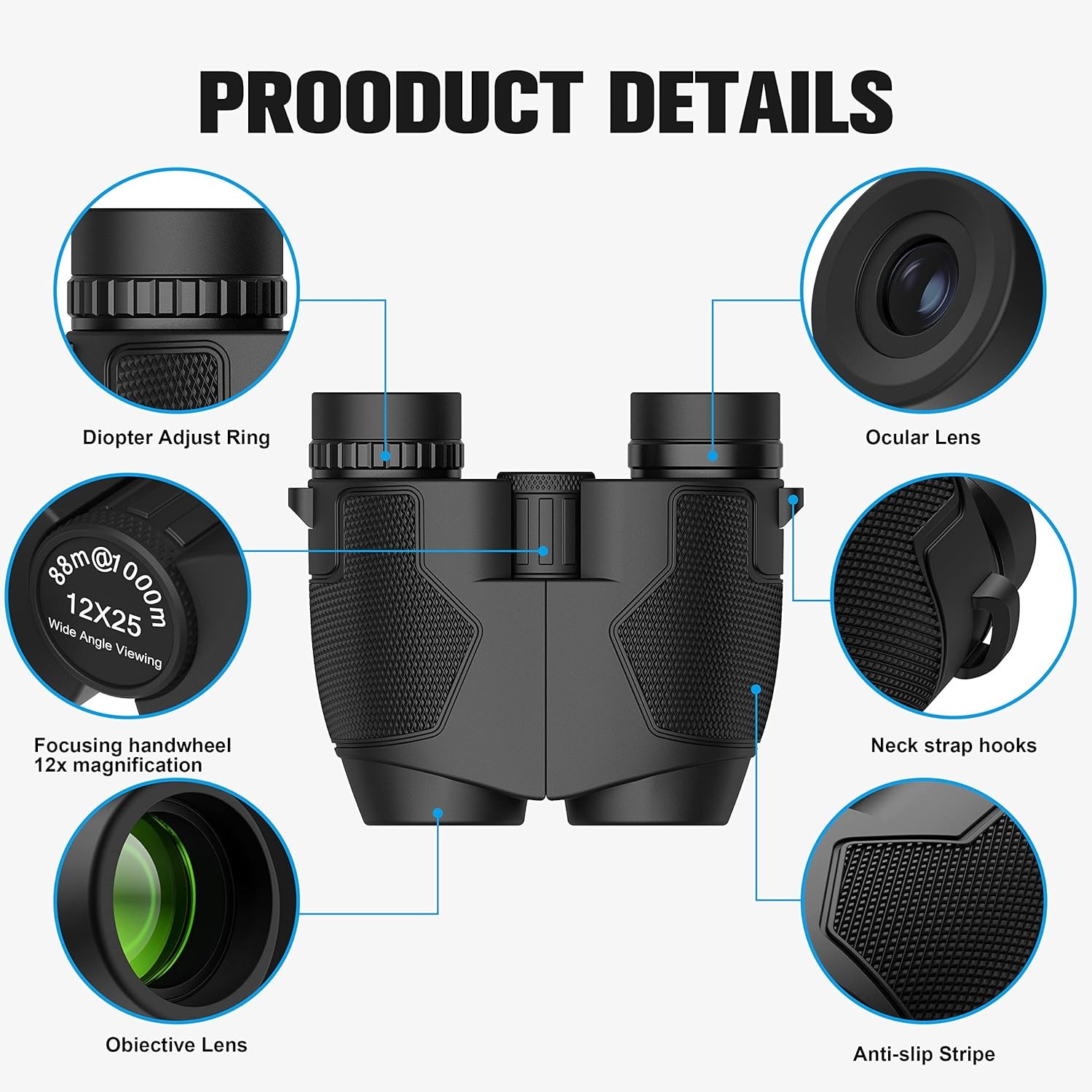 Binoculars 12x50 for Adults and Kids Night Vision Binoculars Compact Binocular