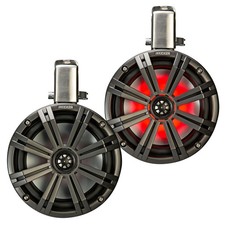 Kicker KMTC8 Loaded Marine Cans 45KM84L speakers charcoal grill on black can