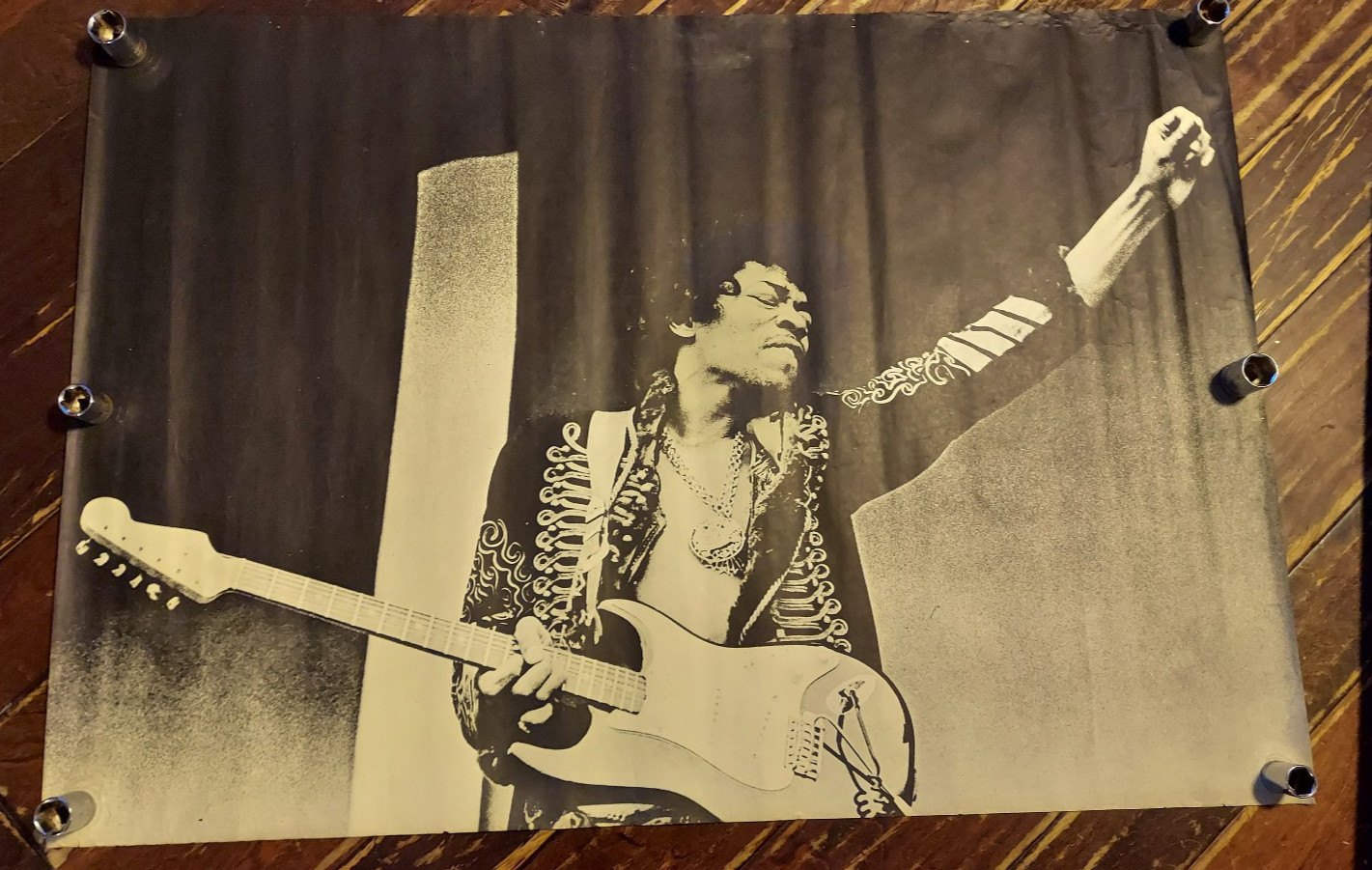 Vintage 1960s Jimi Hendrix Black & White Poster Large 41"x 28.5" Guitar Portrait