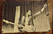 Vintage 1960s Jimi Hendrix Black & White Poster Large 41"x 28.5" Guitar Portrait