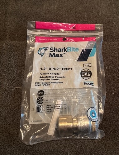 Sharkbite Max 1/2 Inch Brass Push To Connect Female Adapter Plumbing Fitting