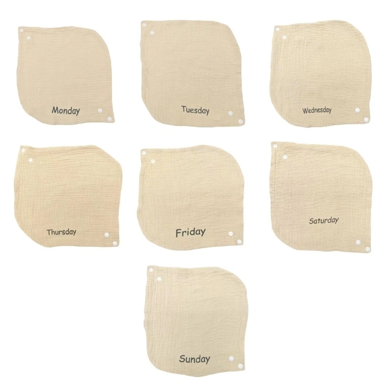 7Pcs Week Series Baby Feeding Bib Strong Absorbent Adjustable Bib for Toddlers