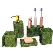 Bathroom Accessory Sets,5 Pieces Resin Sage Green Bathroom Decor Sets with...